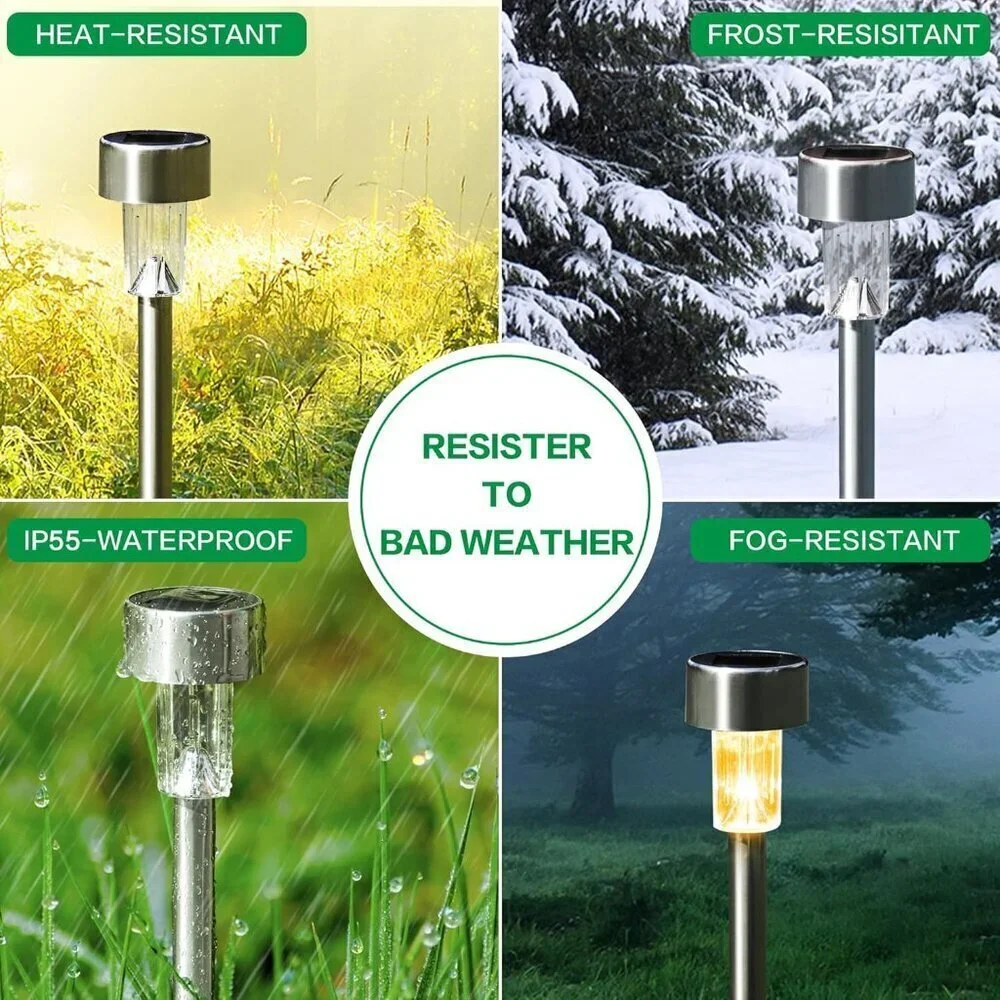 Solar Outdoor Lights Stainless Steel Pack 12 Warm White Waterproof Garden Path